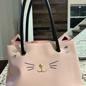 Betsey Johnson Pink Cat Tote with Black Accents